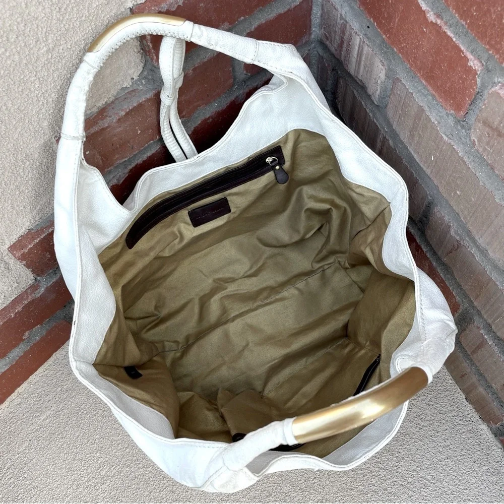 ANTONIO MELANI Ivory Leather Hobo with Gold-Tone Accent
